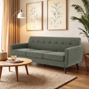 Delanie Cattaleya 78" Mid Century Modern Square Arms Linen Upholstered Sofa
